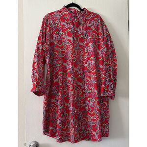 Lauren Ralph Lauren Sleep Shirt Womens 1X Red Paisley Long Sleeve Nightgown PJs